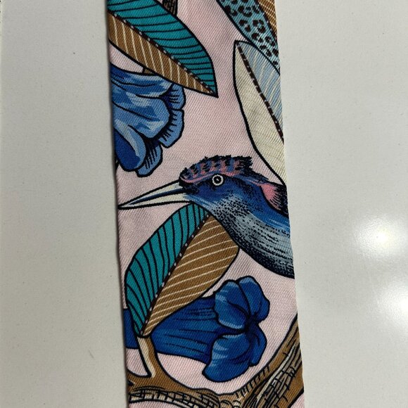 Hermes Silk Tree Of Song Twilly Rose Pale Turquoise with Box - Picture 8 of 15